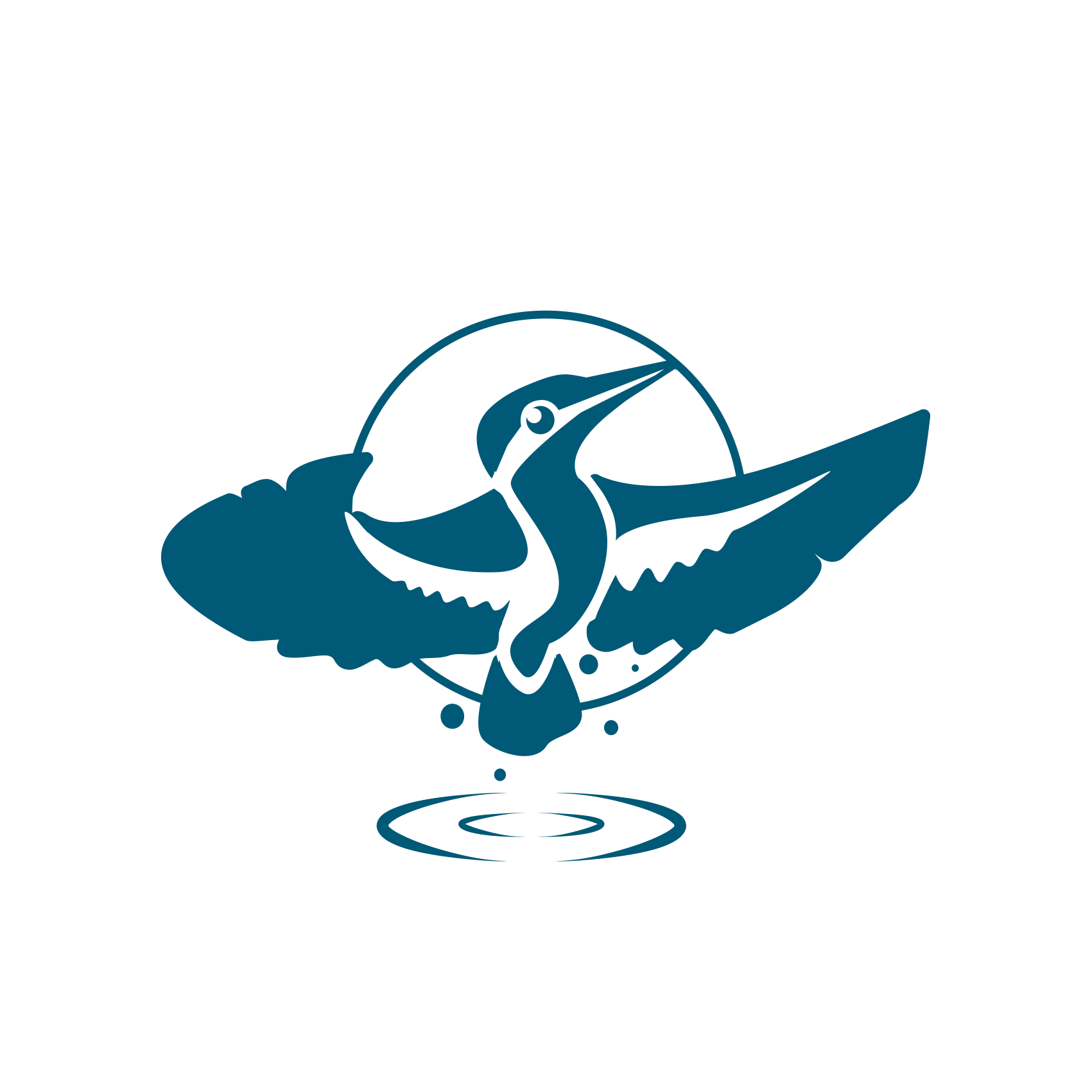 Logo: Neuroplanologie – petrolfarbener Vogel mit ausgebreiteten Flügeln über Wasserringen auf weißem Grund