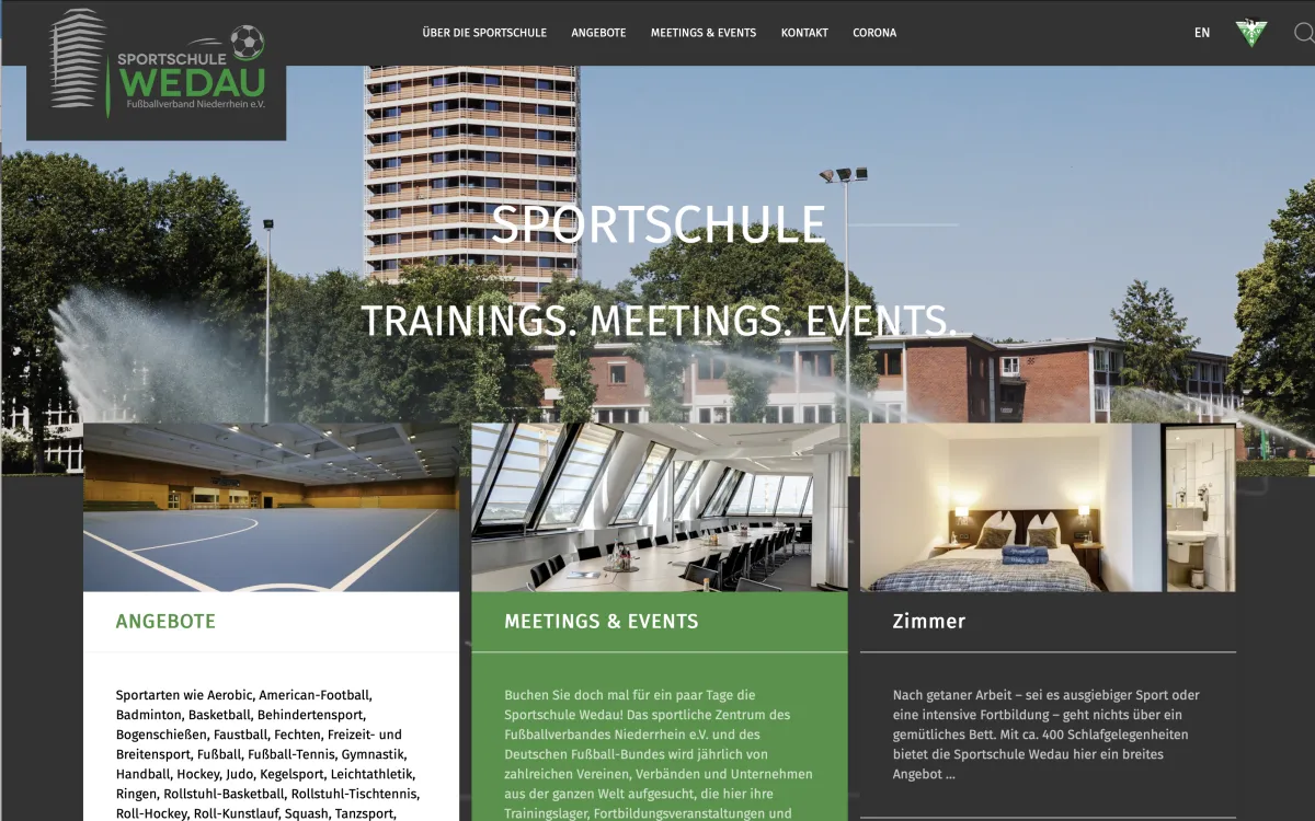 Webseite der Sportschule Wedau